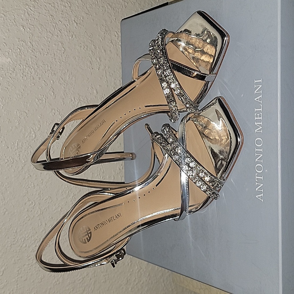 Mirror Metallic Square Toe Dress Sandals